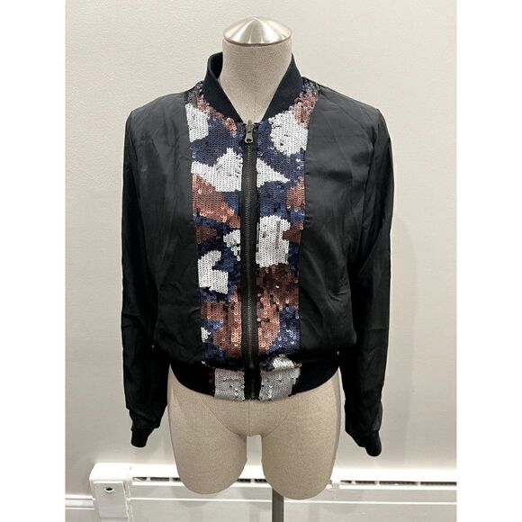 Joe's Jeans Reversible Floral and Sequin Silk Bomber Jacket Size M - Picture 1 of 10